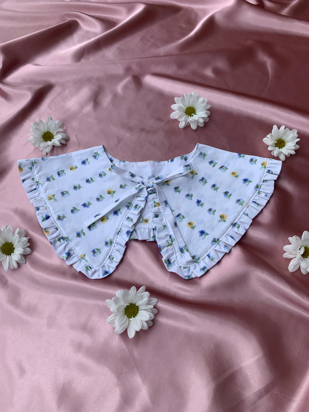 Upcycled Collar in Blue and Yellow Floral Print
