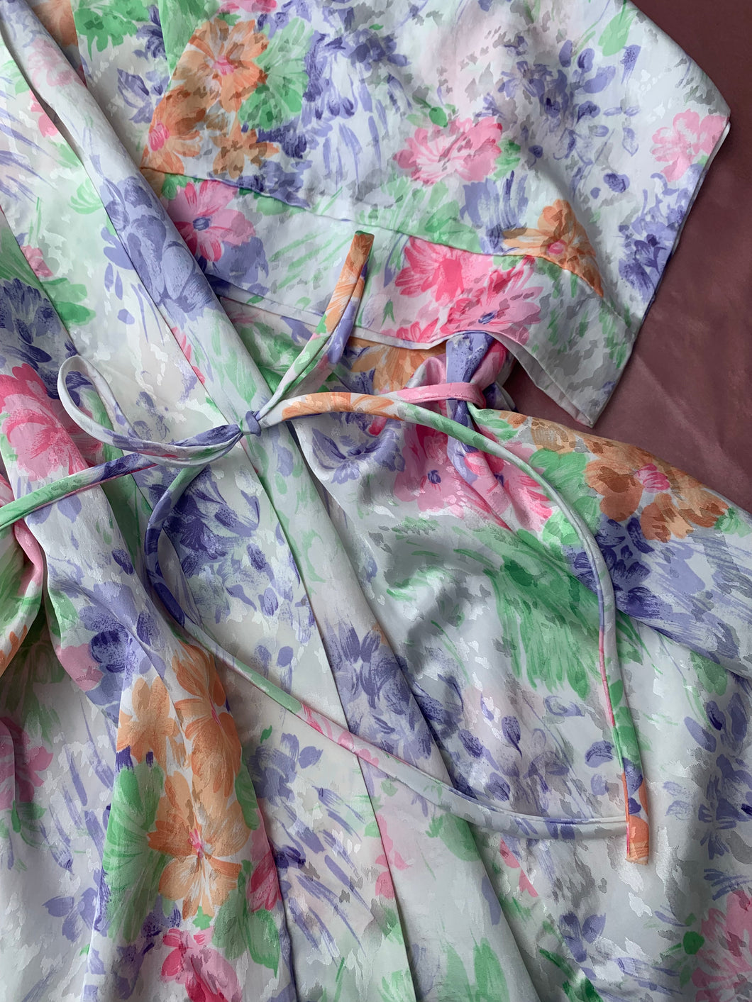 Colourful Silky Floral Vintage Robe